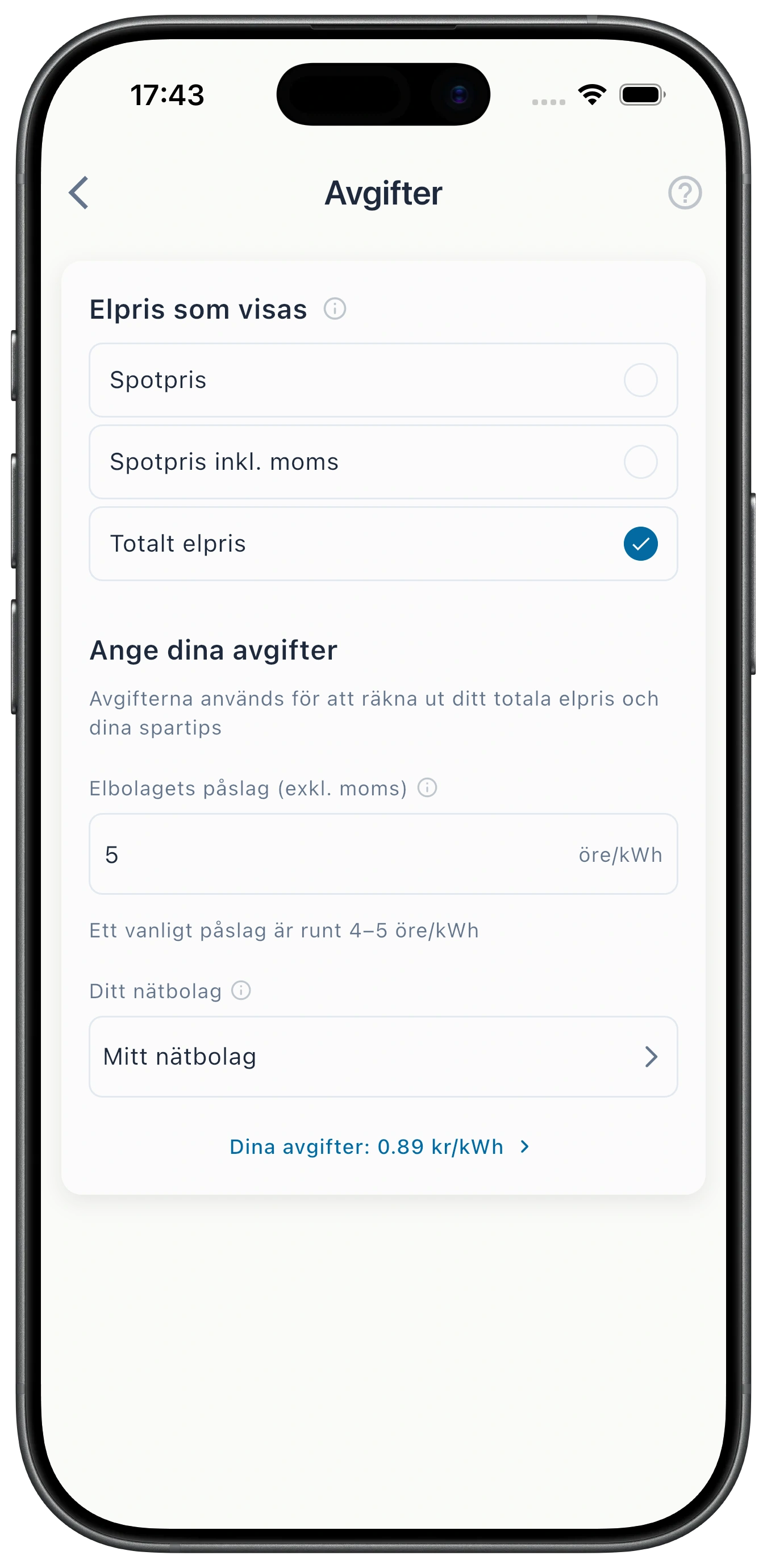 Lägg in nätavgifter